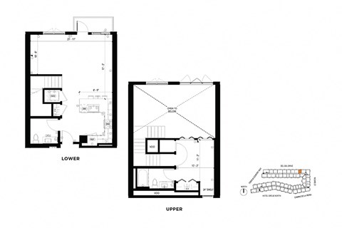 Floor plan for 1 bed, 1.5 baths, 893 sqft